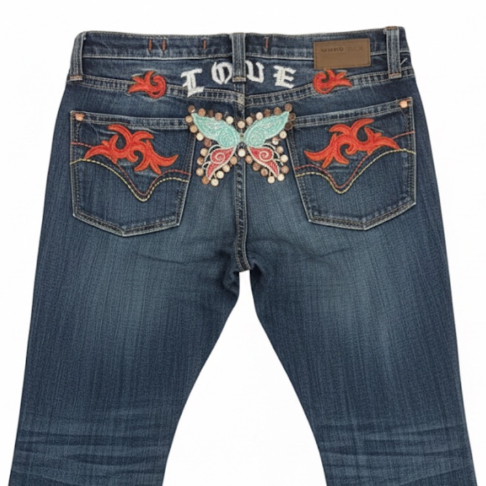 Y2K Vigoss Blue Jeans with Colorful Butterfly Embroidery